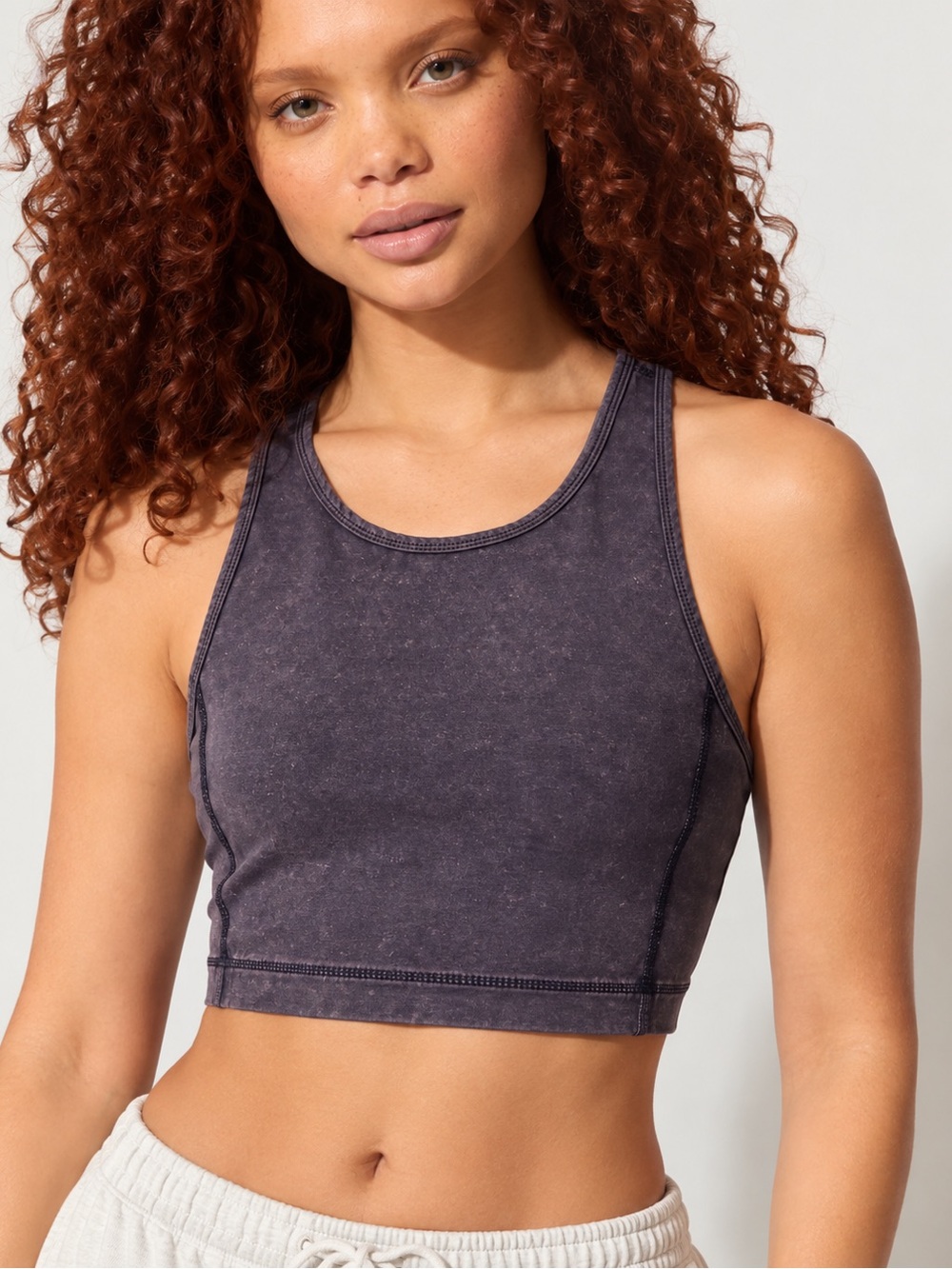 Washed Charcoal Racerback Cropped Sports Bralette